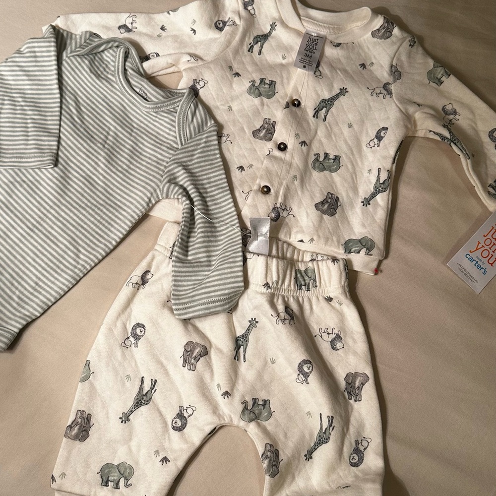 Carter's Cream and Gray Animal Print Baby Set
